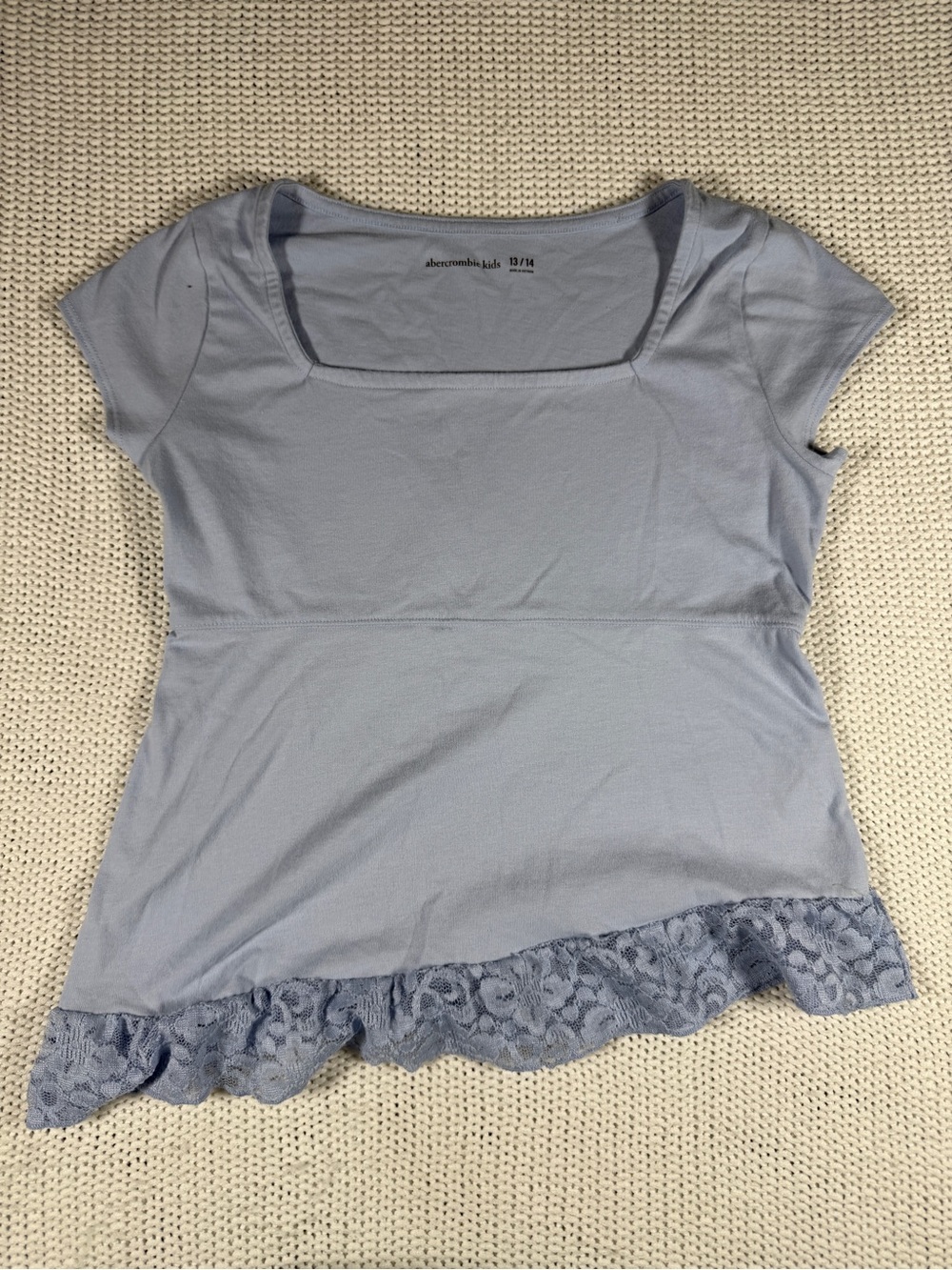 Abercrombie Kids Girls’ Ruffle Hem Top – Blue/Grey – Size 13/14